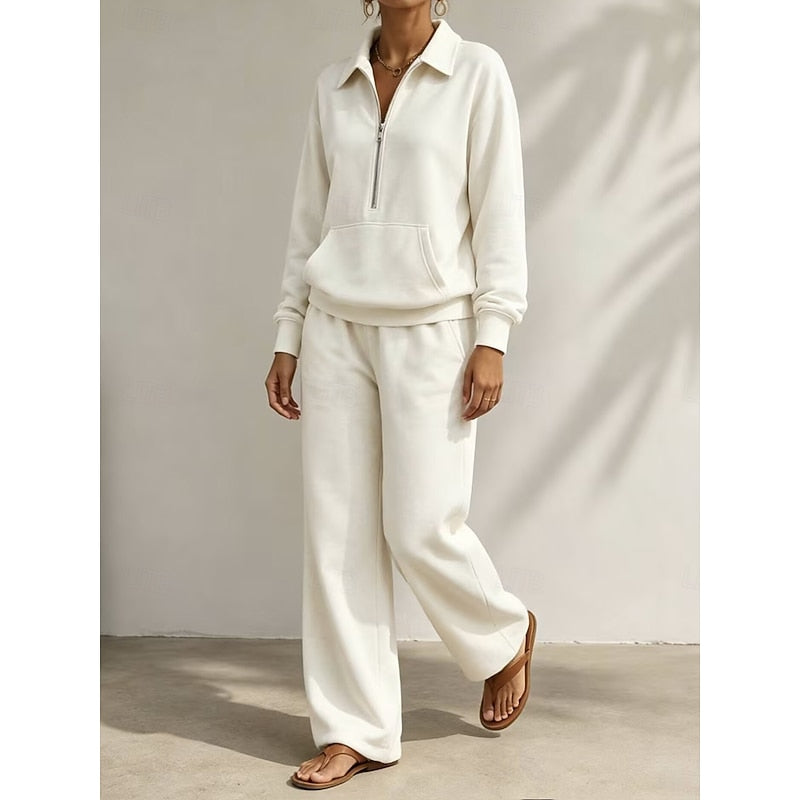 Women's Relaxed Half‑Zip Top and Wide‑Leg Trousers Set by Bellmaren