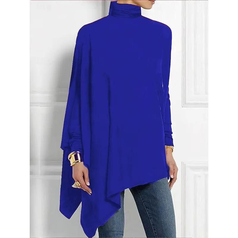 Evelyn | Draped Asymmetrical Turtleneck Top by My Store