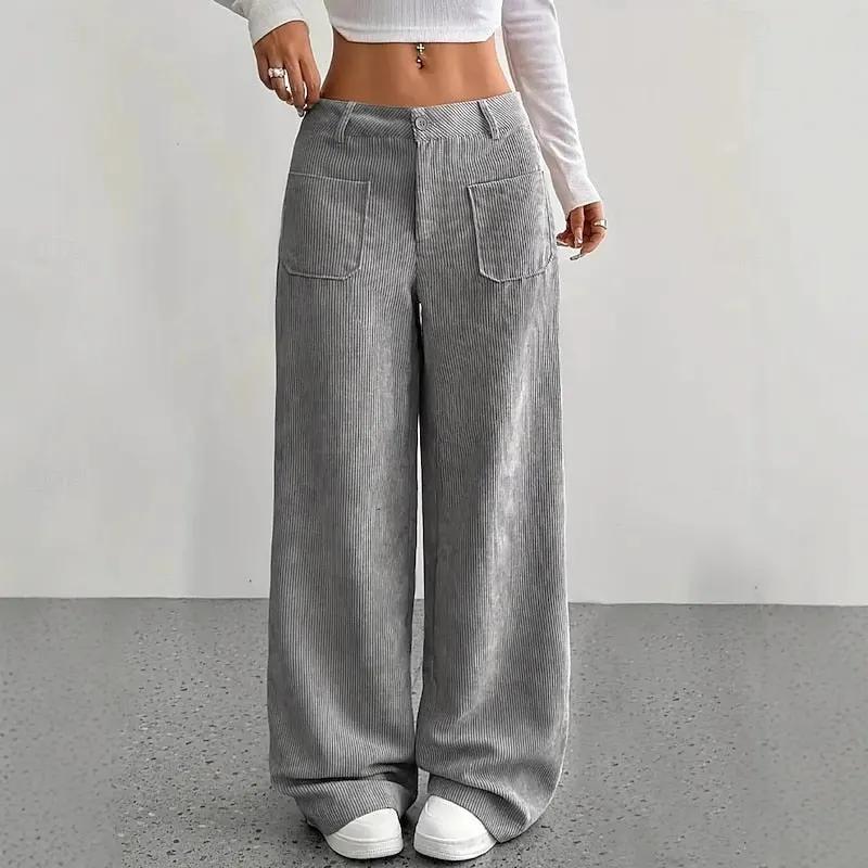 Women's High-Waist Wide-Leg Trousers With Front Pockets-Women's Trousers-Bellmaren-Gray-S-My Store