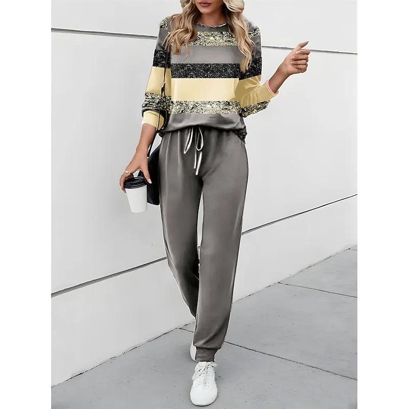 Women's Colour-block Two-Piece Set for Relaxed Outings-Women's Outfit Sets-Bellmaren-Yellow-S-My Store