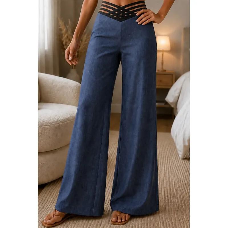 Women's High-Waist Wide-Leg Trousers with Stretch Fit-Women's Trousers-Bellmaren-Royal Blue-S-My Store