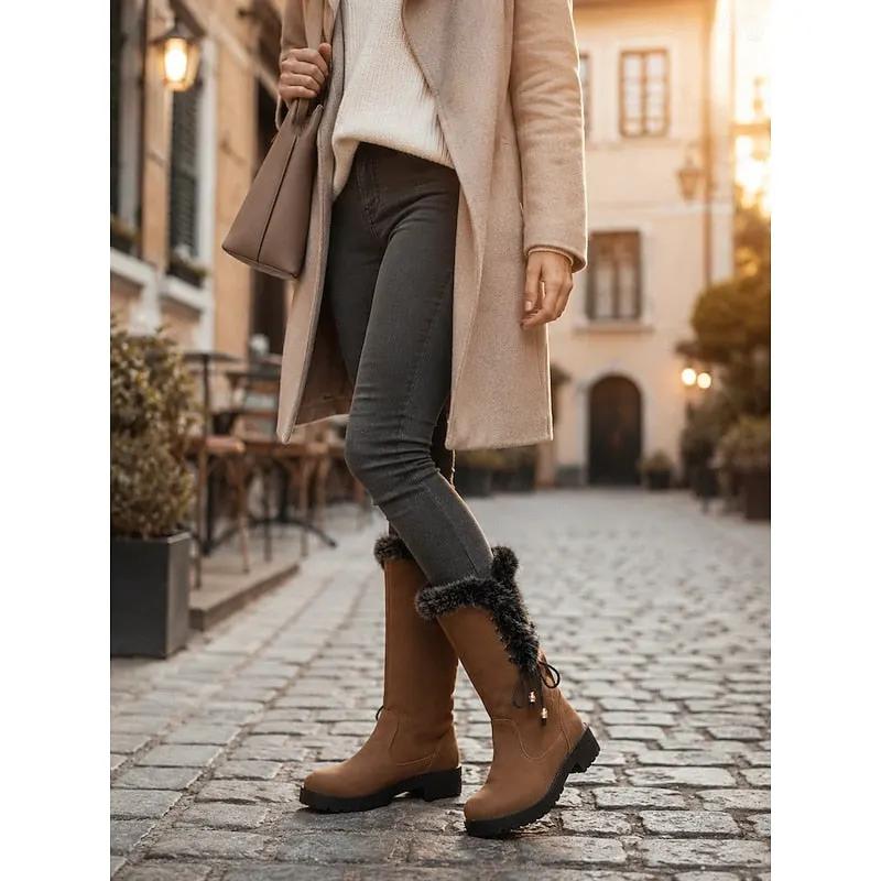 Women's Knee-High Winter Boots with Fur Trim-Women's Shoes-Bellmaren-Yellow-4-My Store