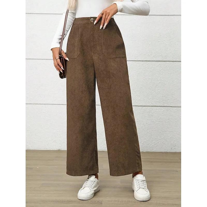 Women's High-Waisted Wide-Leg Trousers – Pockets, Fluid Drape