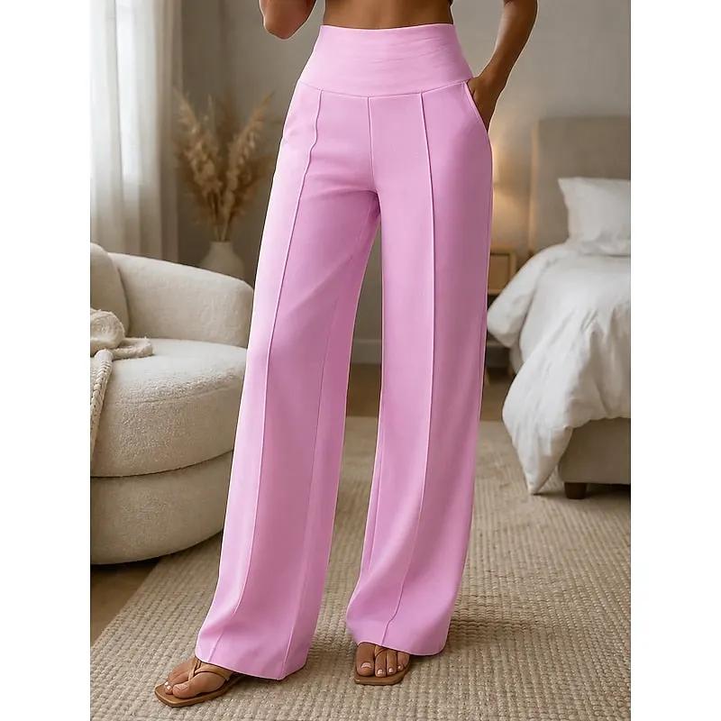 Women's Tailored Wide-Leg Trousers High Waist Pockets by Bellmaren