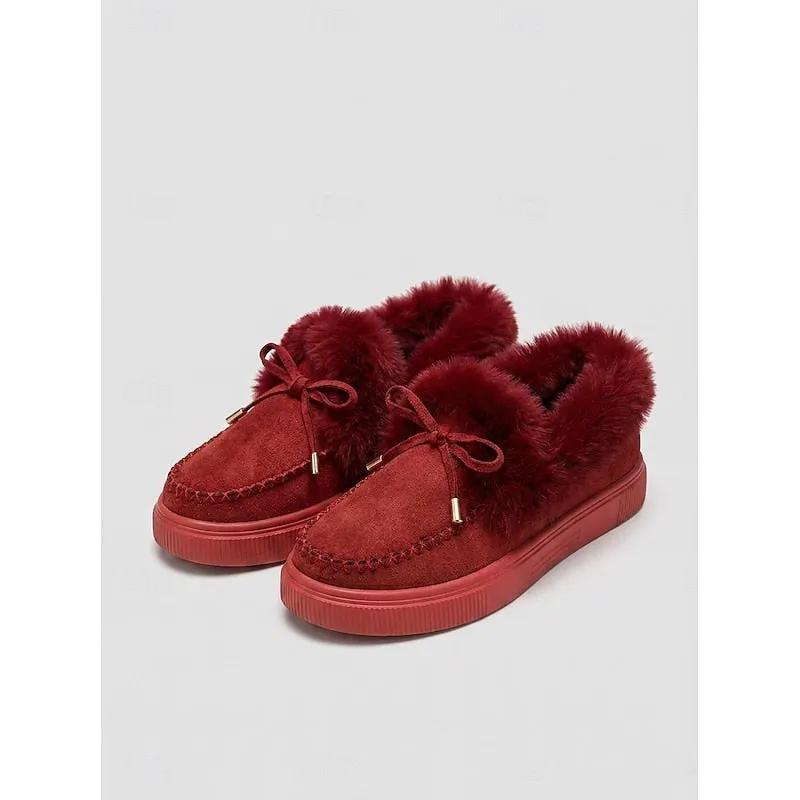 Women's Fur-Lined Moccasin Slippers – Bow Detail & Grippy Sole