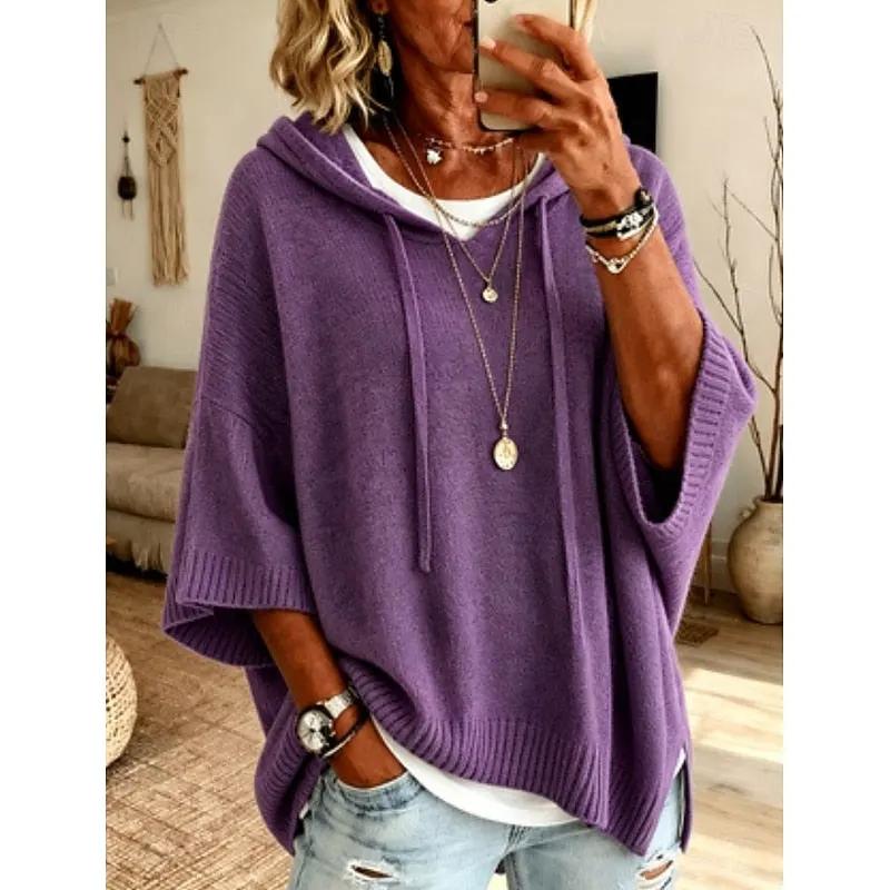Women's Relaxed Hooded Sweater with Adjustable Drawstring by Bellmaren