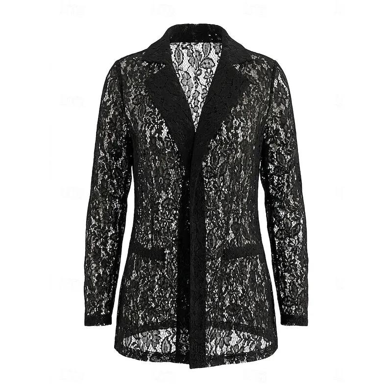 Women's Openwork Lapel Blazer for Smart-Casual Outings by Bellmaren