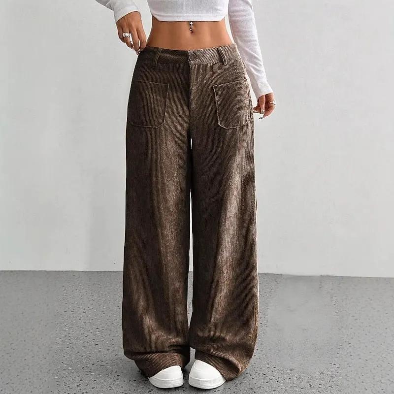 Women's High-Waist Wide-Leg Trousers With Front Pockets-Women's Trousers-Bellmaren-Brown-S-My Store