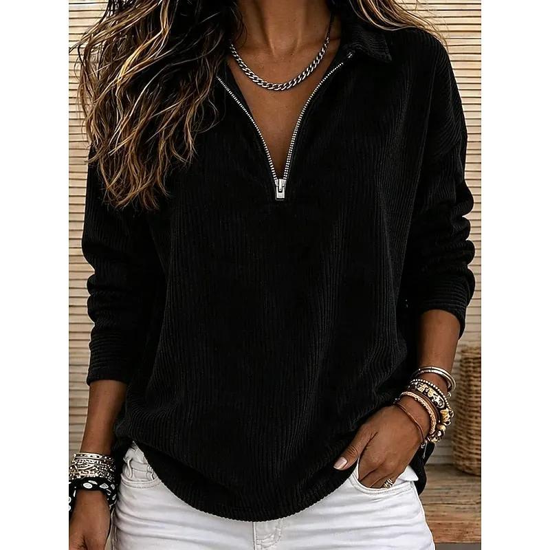 Genevra | Ribbed Quarter-Zip Pullover Top by My Store