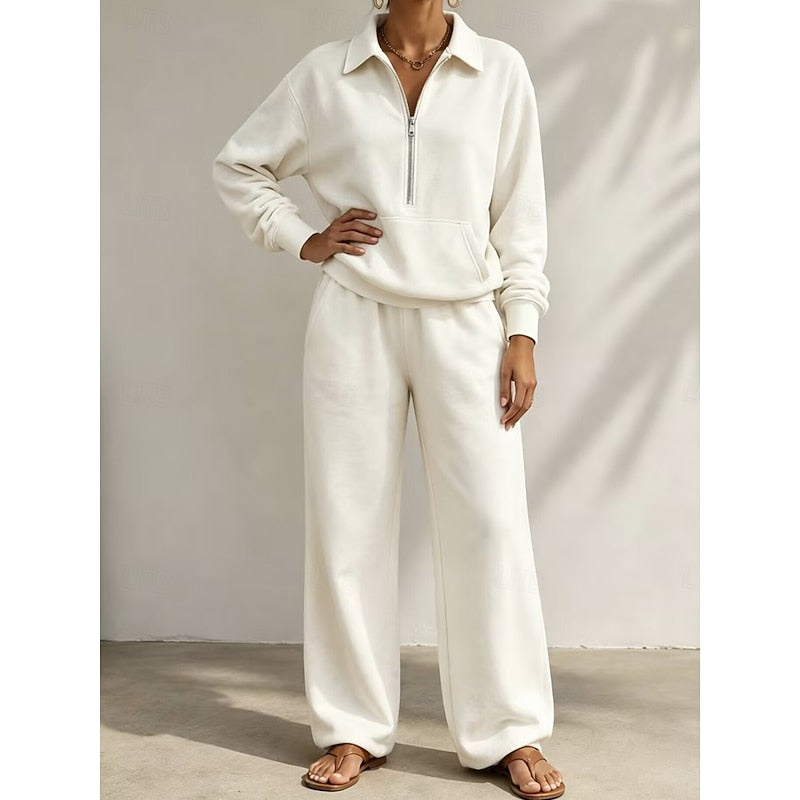 Women's Relaxed Half‑Zip Top and Wide‑Leg Trousers Set by Bellmaren