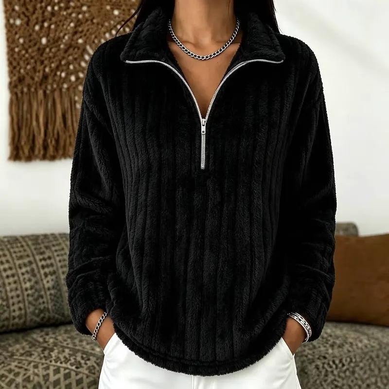 Women's Relaxed-Fit Textured Quarter-Zip Pullover-Women's Sweaters-Bellmaren-Black-S-My Store
