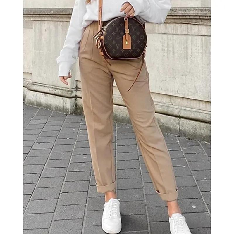 Women's High Waisted Tailored Trousers for Workwear-Women's Trousers-Bellmaren-Camel-XS-My Store