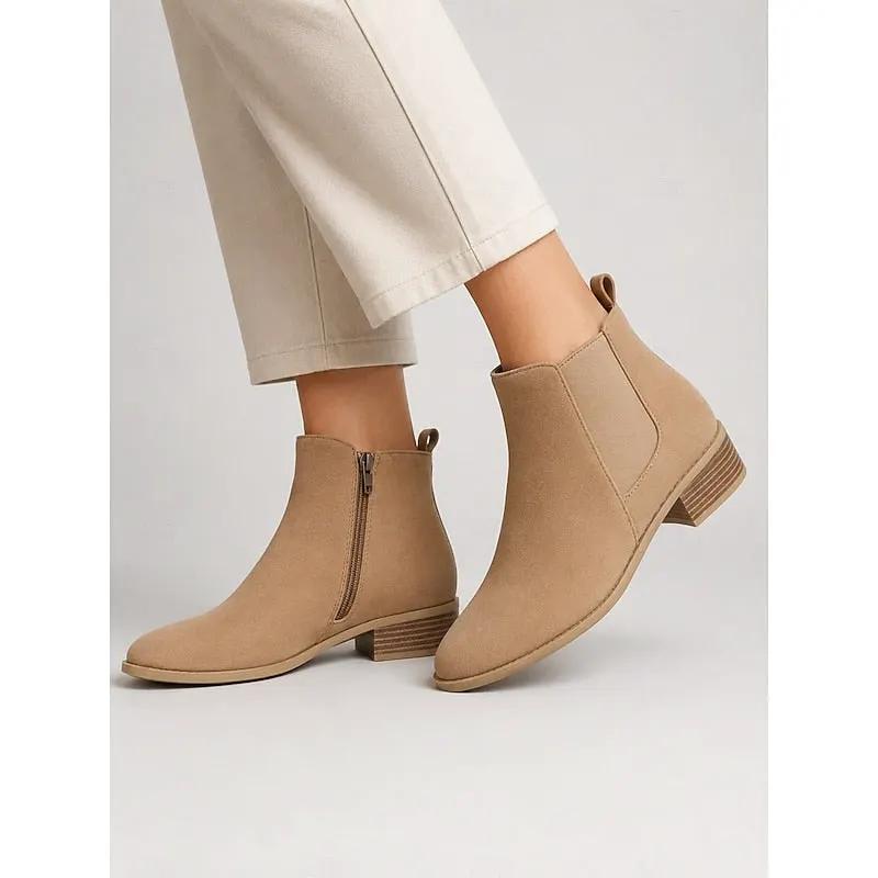 Women's Pointed-Toe Block Heel Ankle Boots for Workwear-Women's Shoes-Bellmaren-Khaki-4-My Store