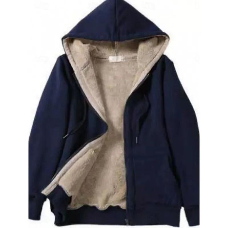 Women's Hooded Zip Jacket with Soft Plush Lining-Women's Coats & Jackets-Bellmaren-Navy Blue-M-My Store