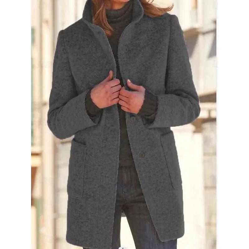Women's Tailored Stand Collar Coat for Weekend Wear by Bellmaren