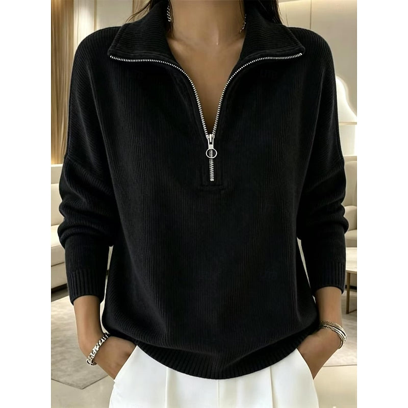 Women's Quarter-Zip Collared Pullover With Stand Neckline by Bellmaren