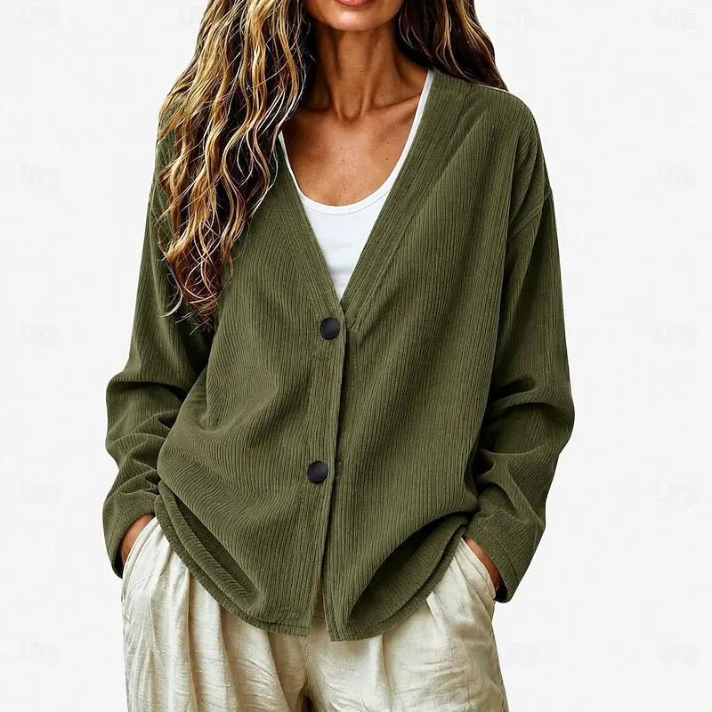 Women's Relaxed V-Neck Button Cardigan for Layering-Women’s Cardigans-Bellmaren-Military Green-S-My Store