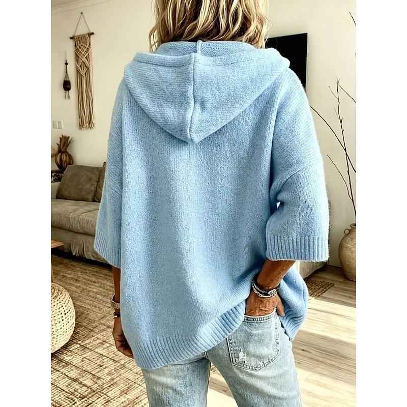 Women's Open-Front Hooded Cardigan with Three-Quarter Sleeves by Bellmaren