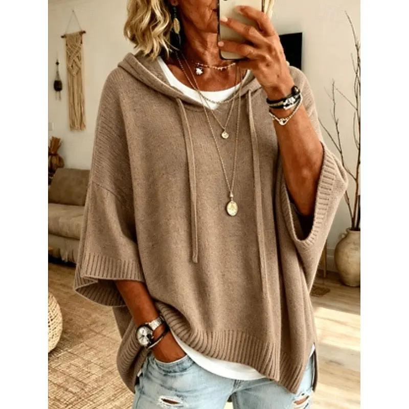 Women's Relaxed Hooded Sweater with Adjustable Drawstring by Bellmaren