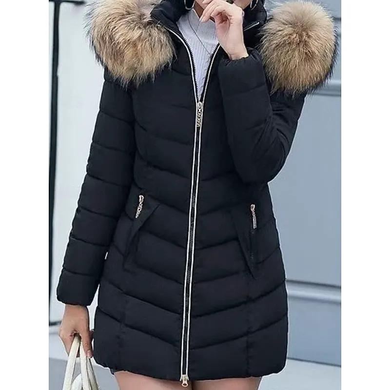 Women's Hooded Quilted Winter Parka With Side Pockets-Women's Coats & Jackets-Bellmaren-Black-M-My Store