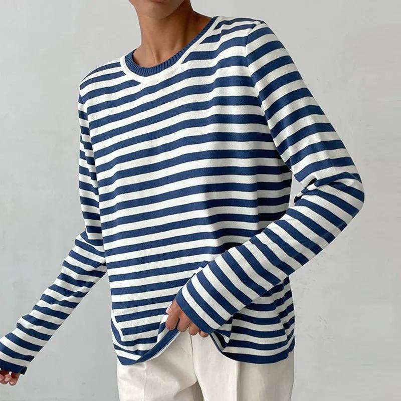 Women's Relaxed Striped Long Sleeve Top for Casual Wear by Bellmaren