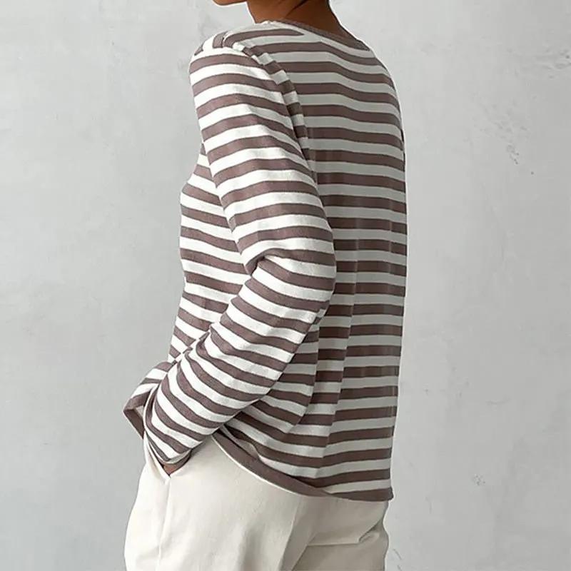 Women's Relaxed Striped Long Sleeve Top for Casual Wear by Bellmaren