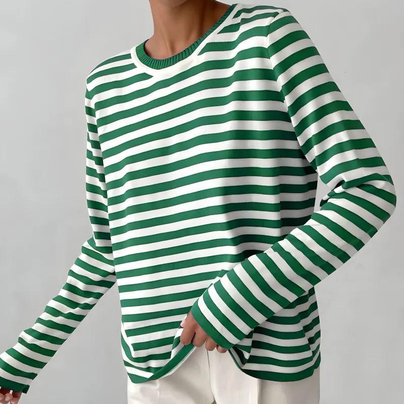 Women's Relaxed Striped Long Sleeve Top for Casual Wear by Bellmaren