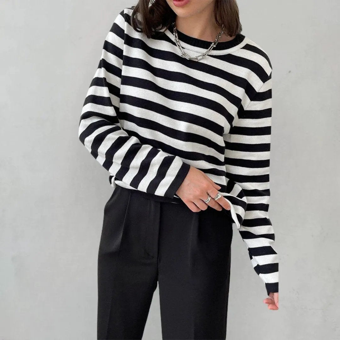 Women's Relaxed Striped Long Sleeve Top for Casual Wear by Bellmaren