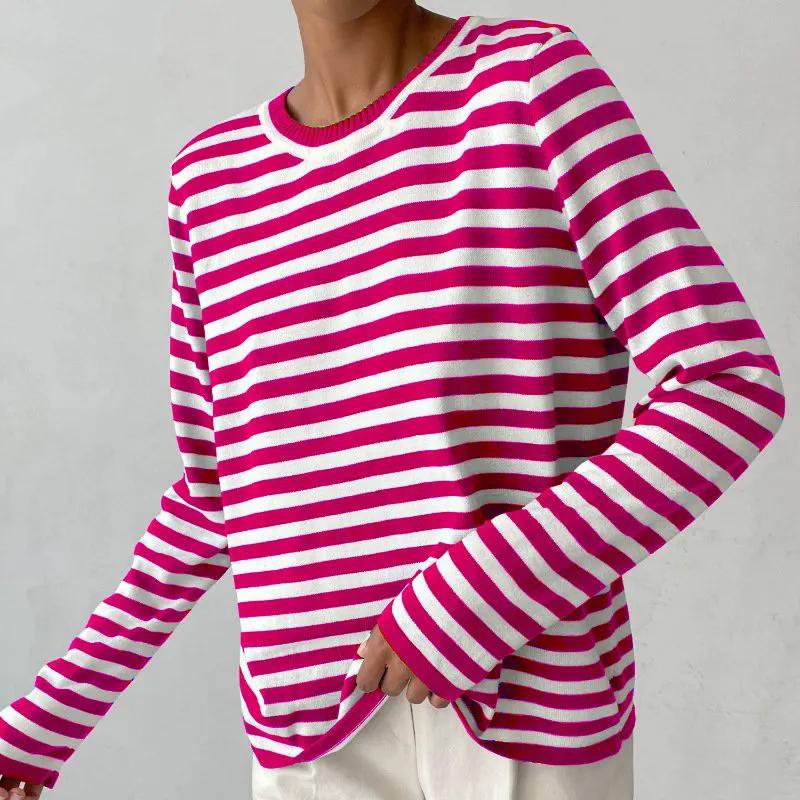 Women's Relaxed Striped Long Sleeve Top for Casual Wear by Bellmaren