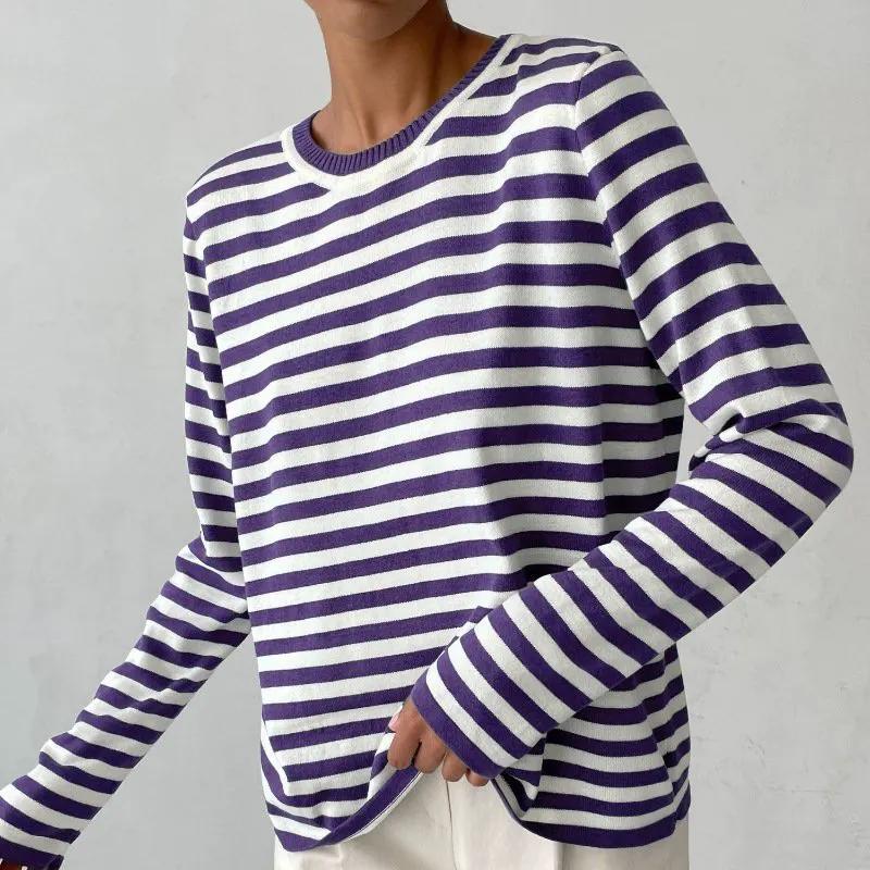 Women's Relaxed Striped Long Sleeve Top for Casual Wear by Bellmaren