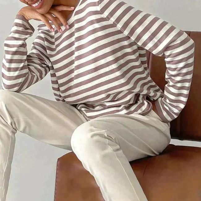 Women's Relaxed Striped Long Sleeve Top for Casual Wear by Bellmaren