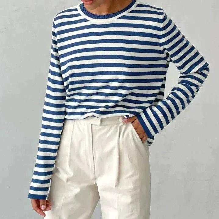 Women's Relaxed Striped Long Sleeve Top for Casual Wear by Bellmaren