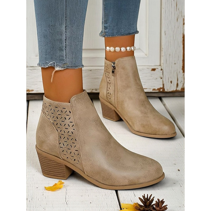 Hollis | Cutout Low-Heel Ankle Boots by My Store