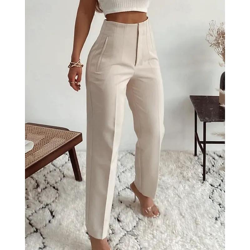 Women's High Waisted Tailored Trousers for Workwear-Women's Trousers-Bellmaren-Rice White-XS-My Store