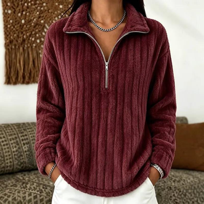 Women's Relaxed-Fit Textured Quarter-Zip Pullover-Women's Sweaters-Bellmaren-Red-S-My Store