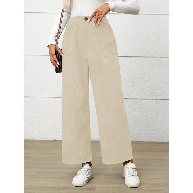 Women's High Waisted Wide Leg Trousers with Pockets-Women's Trousers-Bellmaren-Apricot-S-My Store
