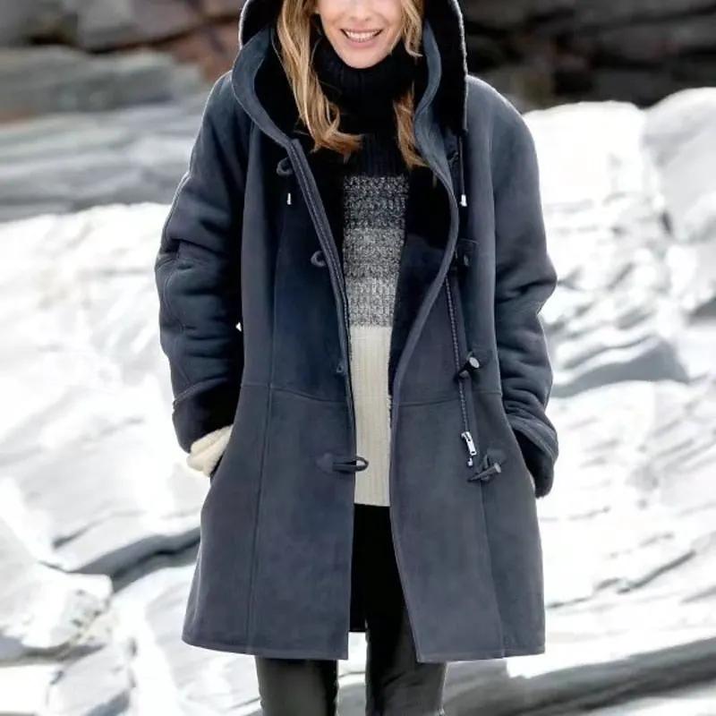 Women's Hooded Winter Coat with Button Front – Relaxed Warm Fit