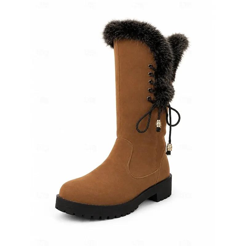 Women's Knee-High Winter Boots with Fur Trim-Women's Shoes-Bellmaren-Yellow-4-My Store