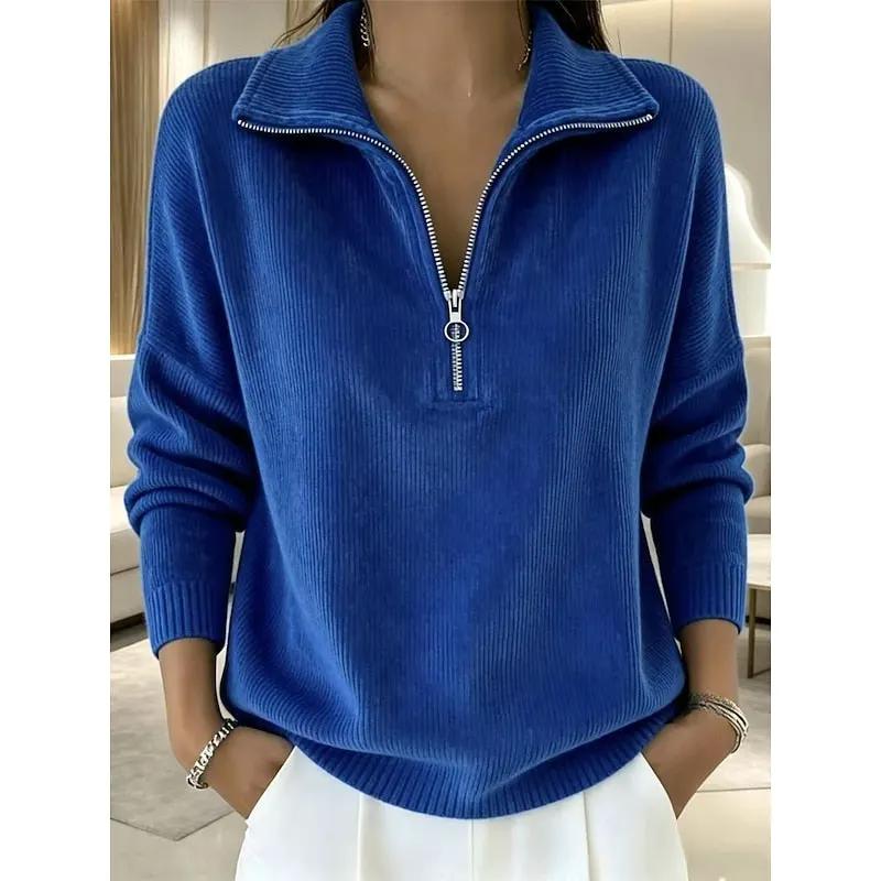 Women's Quarter-Zip Collared Pullover With Stand Neckline by Bellmaren