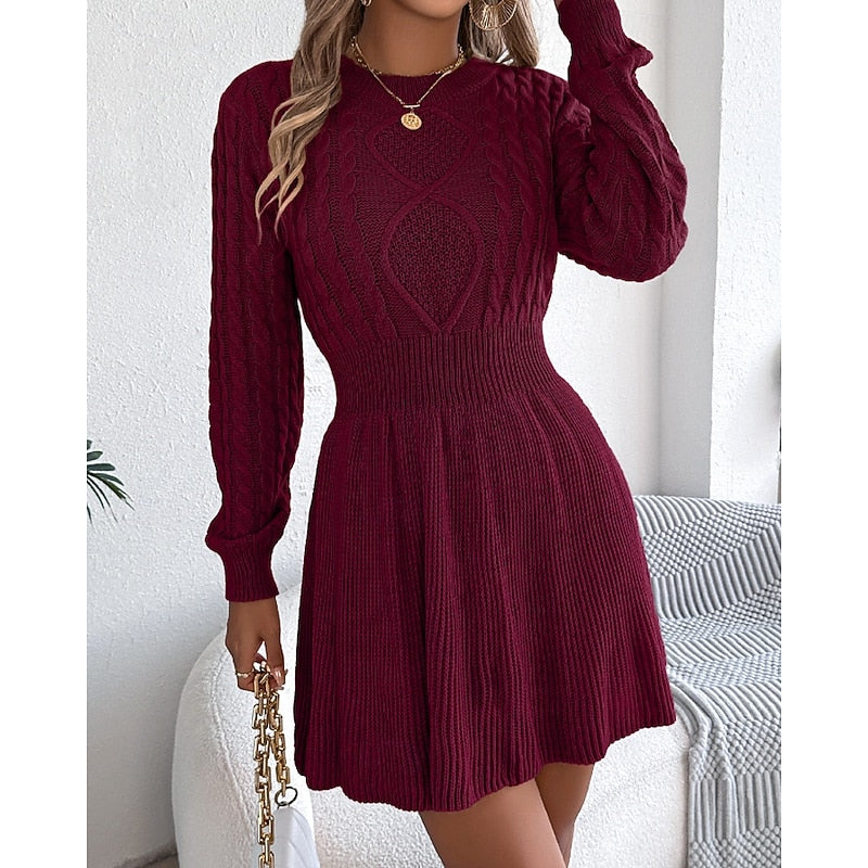 Women's Cable-Knit Sweater Dress With Defined Waist-Women's Dresses-Bellmaren-Grey-S-My Store