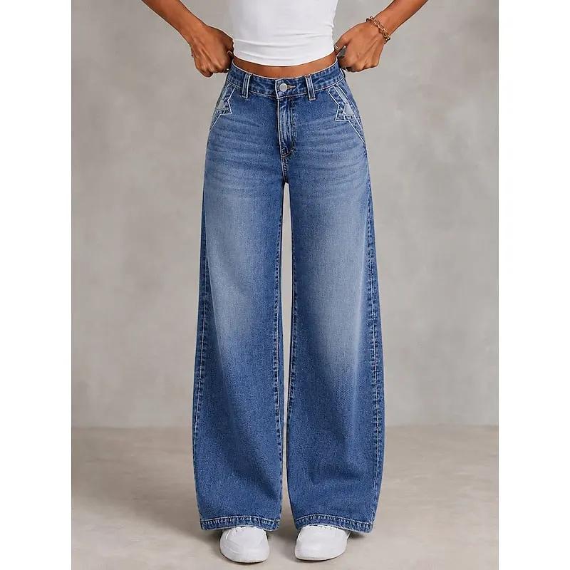 Women's Relaxed Wide-Leg Denim Jeans with Comfort Waist-Women's Jeans-Bellmaren-S-My Store