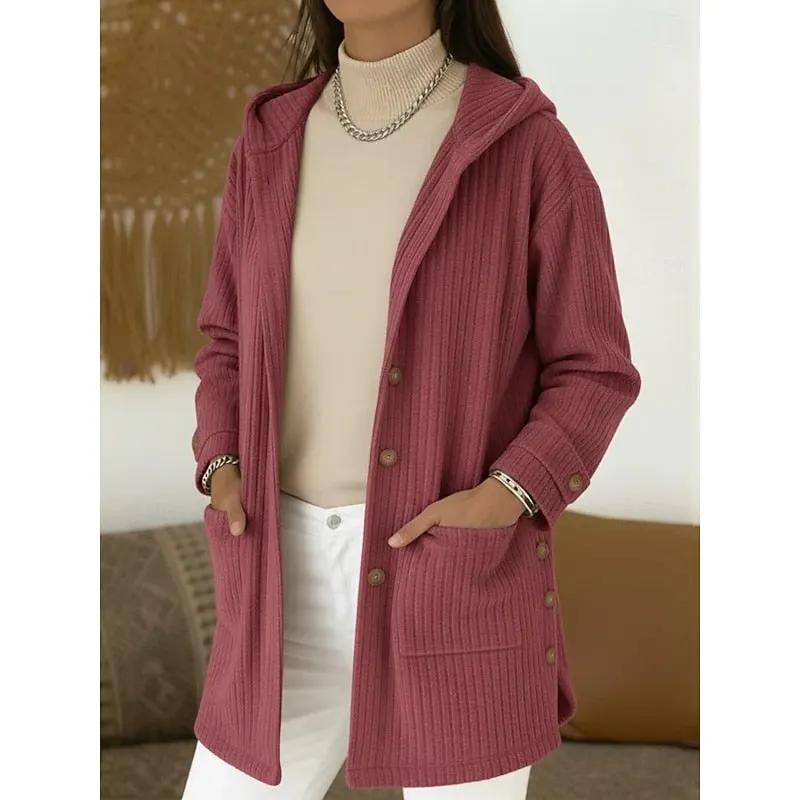 Women's Beige Hooded Button-Front Coat For Daily Wear-Women's Coats & Jackets-Bellmaren-Pink-S-My Store