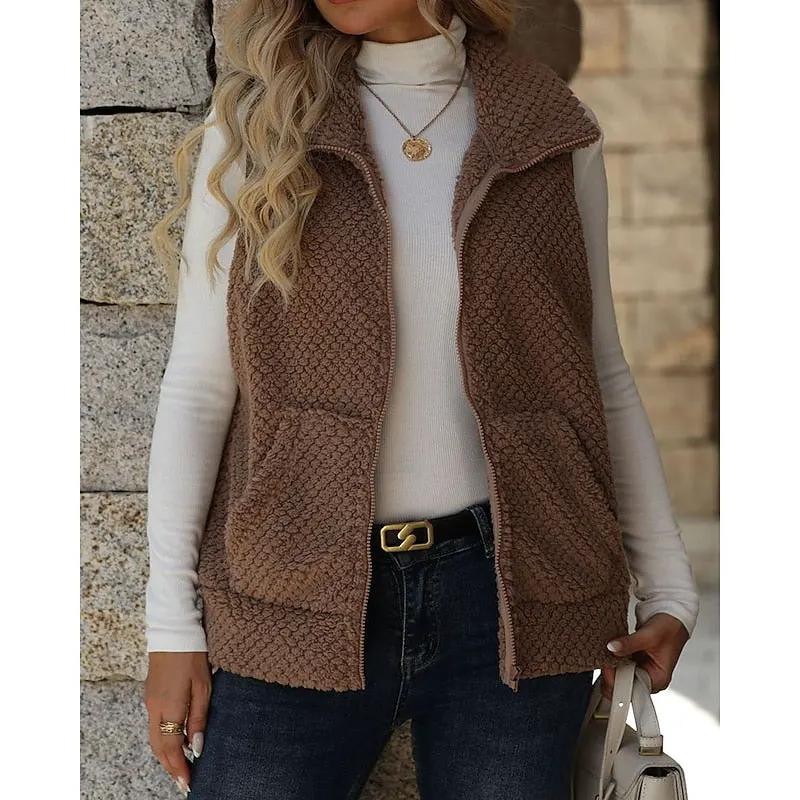 Women's Textured Zip-Front Gilet – Relaxed Sleeveless Layer