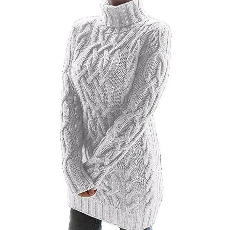 Women's Cable-Textured Turtleneck Sweater Dress-Women's Dresses-Bellmaren-White-S-My Store