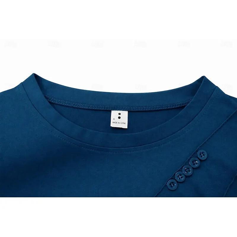 Women's Draped Long-Sleeve Top - Crew Neck Button by Bellmaren