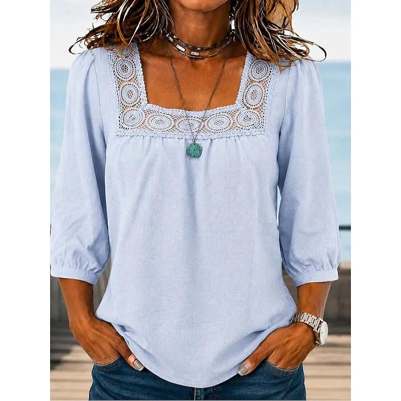 Fern | Lace-Trimmed Square Neck Blouse by My Store